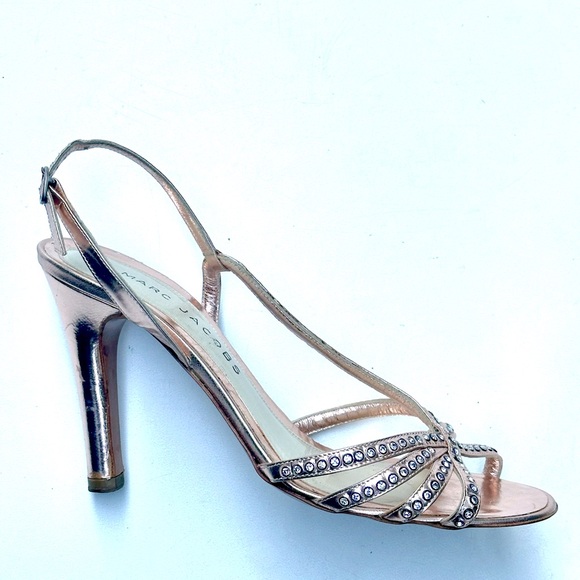 Marc Jacobs Rose Gold Metallic & Crystals Strappy Heels Sandals, 37.5 US 7 - Picture 1 of 13
